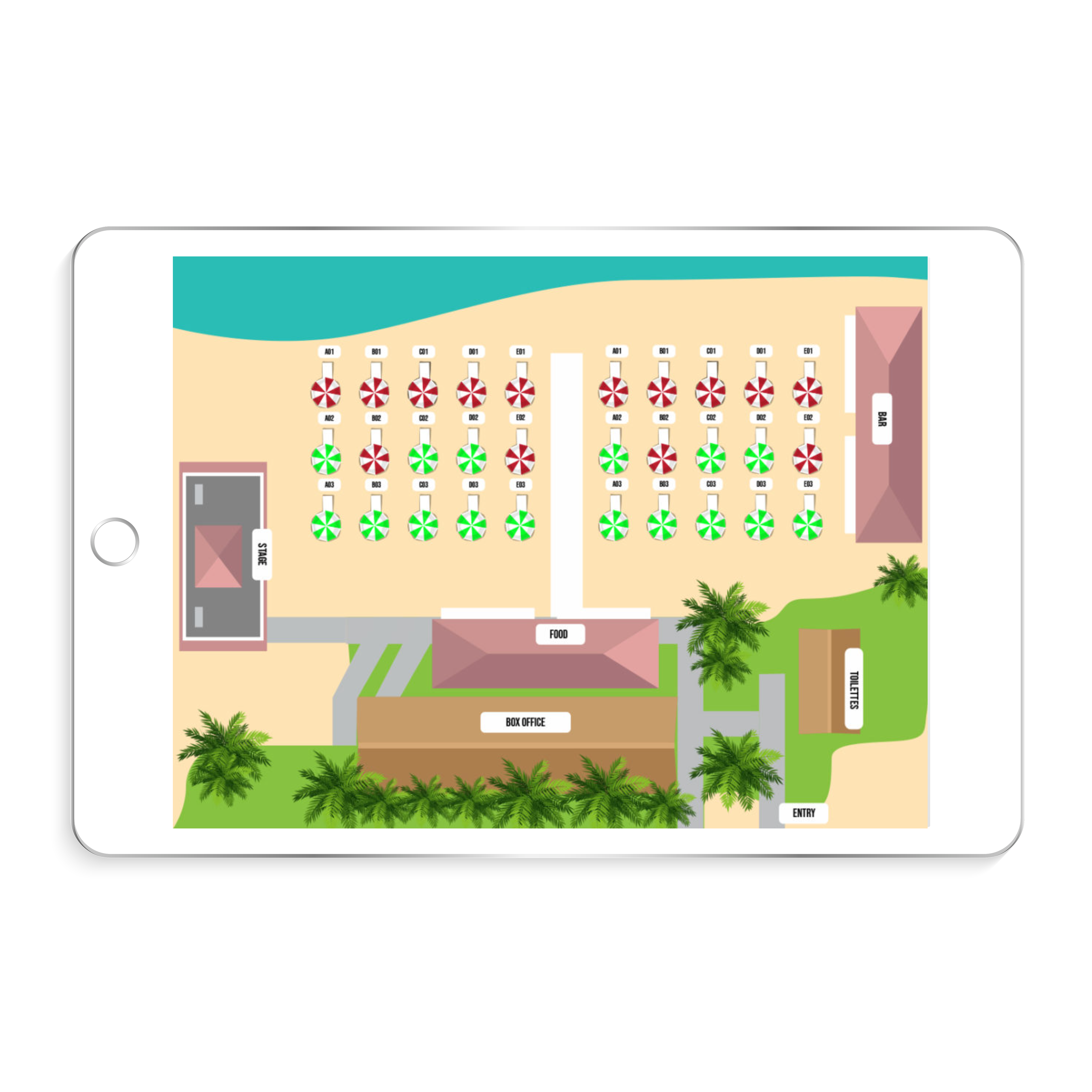 Mybea - Interface administrateur, plan de plage privée restaurant hôtel