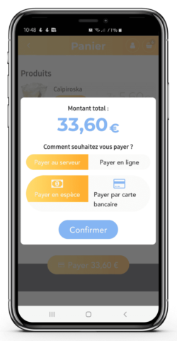 Mybea - Interface client, paiement en ligne, au serveur, en espèce ou par carte