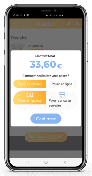 Mybea - Interface client, paiement en ligne, au serveur, en espèce ou par carte